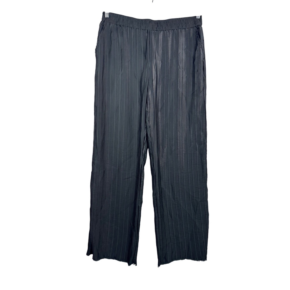 Zara Pleated Wide Leg‎ Pants sz XL Black Plisse boho minimalist 90s